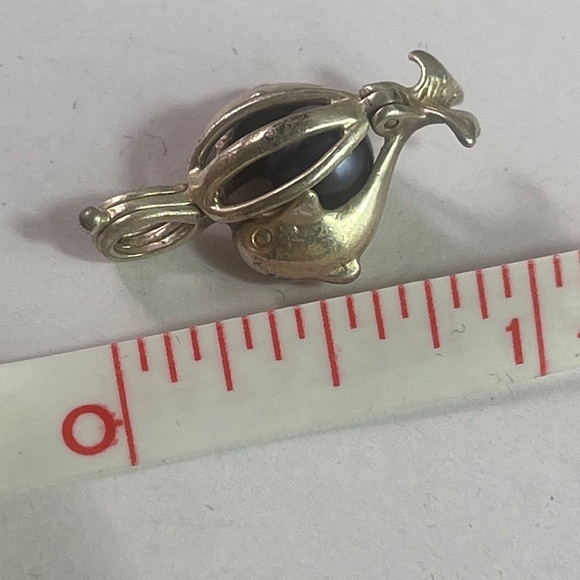 925 sterling silver dolphin cultured pearl Cage Ball Clip y2k hip charm pendant - Picture 4 of 6